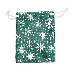 Silver Stamping Christmas Velvet Storage Bags, Drawstring Bags, Rectangle, Green, Snowflake, 12x9x0.01cm(ABAG-Q053-01B-01F)