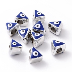 CCB Plastic Beads, with Enamel, Platinum, Triangle with Evil Eye, Blue, 11.5x11.5x9.5mm, Hole: 4.8mm(CCB-D002-01)