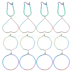 Unicraftale 32Pcs 4 Style 316 Surgical & 304 Stainless Steel Hoop Earring Findings, Wine Glass Charm Findings, Octagon & Heart & Ring, Rainbow Color, 21~25x10~26.5x0.6~0.8mm, Pin: 0.6mm, 8pcs/style(STAS-UN0037-06)