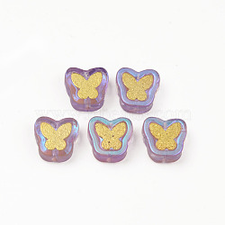 Electroplate Transparent Handmade Lampwork Beads, with Golden Plated Brass Findings, Butterfly, Orchid, 11x11x4mm, Hole: 1mm(X-LAMP-Q032-04A)