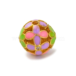 Handmade Cloisonne Beads, Real 18K Gold Plated, Round, Colorful, 10.5x10mm, Hole: 1.4mm(KK-U042-13B-01)