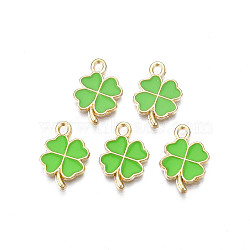 Rack Plating Alloy Enamel Pendants, Cadmium Free & Nickel Free & Lead Free, Clover, Light Gold, Lime Green, 19x13x1.5mm, Hole: 1.6mm(X-ENAM-N055-088-02LG)