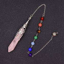 Natural Rose Quartz & Mixed Gemstone Bullet Pointed Dowsing Pendulums, Chakra Yoga Theme Jewelry for Home Display, 300mm(CHAK-PW0001-051C)