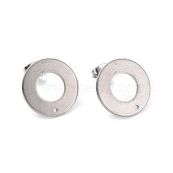 201 Stainless Steel Stud Earring Findings, with 304 Stainless Steel Pin and Ear Nuts, Donut, Stainless Steel Color, 16mm, Hole: 0.9mm, Pin: 0.7mm(STAS-G277-02P)
