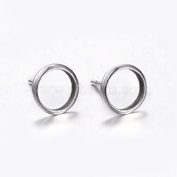 304 Stainless Steel Stud Earring Settings, Flat Round, Stainless Steel Color, Tray: 6mm, 8mm, Pin: 0.8mm(X-STAS-K131-A-01P)