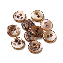 Freshwater Shell Buttons, 2-Hole, Flat Round, Saddle Brown, 9x1~2mm, Hole: 1.5mm(SHEL-C005-01A-01)