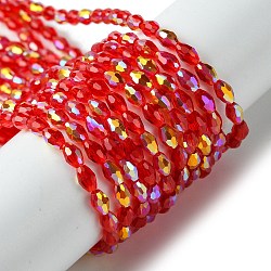 Transparent Electroplate Glass Beads Strands, AB Color Plated, Faceted, Bicone, Red, 5x3.5mm, Hole: 0.9mm, about 95~96pcs/strand, 20.08''(51cm)(GLAA-K064-04A-AB01)