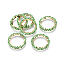 MIYUKI & TOHO Handmade Japanese Seed Beads, with Golden Plated 304 Stainless Steel Link Rings, Loom Pattern, Ring/Circle, Medium Sea Green, 18~19x1.7mm, Inner Diameter: 14mm(SEED-A028A-M-04G)