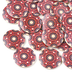 Printed Wooden Pendants, Flat Round, Orange Red, 30x5mm, Hole: 1mm(WOOD-S045-035G)