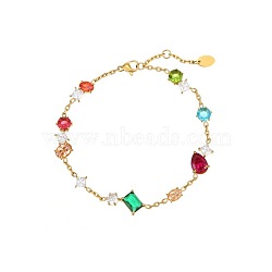 Elegant European Stainless Steel Pave Colorful Cubic Zirconia Link Bracelets for Women(PD8073-1)