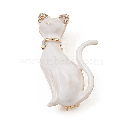 Alloy Enamel Brooch Pin for Clothes Backpack, Rhinestone Cat Badge, White, 41x24.5x13mm(JEWB-Q030-36G-01)