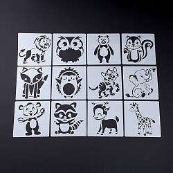 PET Drawing Stencil, Reusable Stencils for Paper Wall Fabric Floor Furniture Canvas Wood, Square with Mixed Animal Pattern, White, 12.8x12.8x0.01cm(DIY-C036-01)