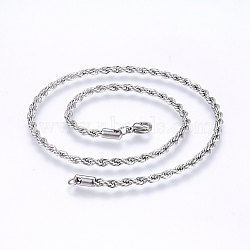 304 Stainless Steel Rope Chain Necklaces, with Lobster Claw Clasps, Stainless Steel Color, 17.7 inch(45cm), 4mm(X-NJEW-F226-03P-06)