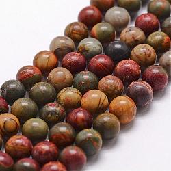 Natural Picasso Stone/Picasso Jasper Bead Strands, Round, 4mm, Hole: 1mm, about 98pcs/strand, 15 inch(G-D840-85-4mm)