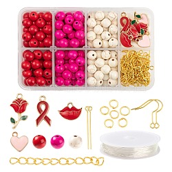 DIY Jewelry Set Making Kits for Valentine's Day, Including Synthetic Turquoise Beads, Alloy Enamel Pendants, Iron Earring Hooks & Jump Rings & End Chains, Brass Pin and Elastic Thread, Mixed Color, Beads: 240pcs/box(DIY-LS0001-82)