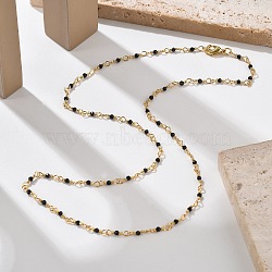 2mm Faceted Round Natural Spinel & Brass Link Chain Necklaces, Rack Plating, Long-Lasting Plated, Golden, 18.11 inch(46cm)(NJEW-S436-01)