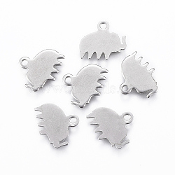 Tarnish Resistant 304 Stainless Steel Charms, Stamping Blank Tag, Elephant, Stainless Steel Color, 10x12x0.8mm, Hole: 1.2mm(STAS-H422-08P)