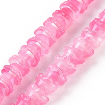 Transparent Glass Beads Strands, Flower, Hot Pink, 11~12x7.5~8mm, Hole: 1.4mm, about 50pcs/strand, 11.42''(29cm)