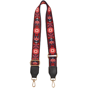 Flower Pattern Polyester Adjustable Bag Handles, with Iron Swivel Clasps, for Bag Straps Replacement Accessories, Red, 86.4~142.2x3.75cm