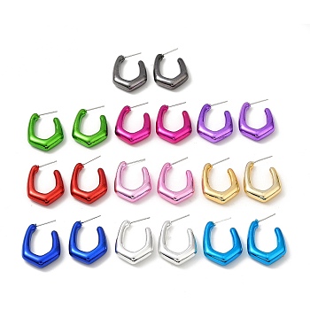 Polygon Acrylic Stud Earrings, Half Hoop Earrings with 316 Surgical Stainless Steel Pins, Mixed Color, 30x6.5mm