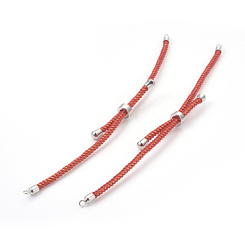 Adjustable Nylon Cord Slider Bracelet Making, with Brass Findings, Long-Lasting Plated, Real Platinum Plated, Red, 8-5/8 inch(22cm), 2~3.5mm, Hole: 1.5mm