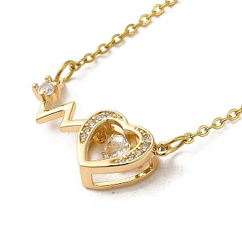 Brass Rhinestone Pendant Necklaes, Stainless Steel Necklaces, Heart, Golden, 17.32 inch(44cm)