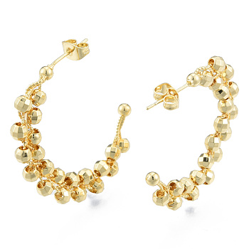 Brass Stud Earrings for Women, Letter C Shape Beaded Earrings, Nickel Free, Real 18K Gold Plated, 33x35x4.5mm, Pin: 0.7mm