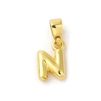 Rack Plating Brass Charms, Real 18K Gold Plated, Long-Lasting Plated, Cadmium Free & Lead Free, Letter N, 9.5x6.5x2.5mm, Hole: 5x2.5mm