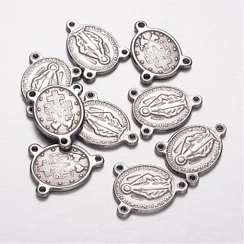 201 Stainless Steel Links, Rosary Center Pieces, Chandelier Component Links, 3 Loop Connectors, Oval, Stainless Steel Color, 22.5x17.5x2mm, Hole: 2mm