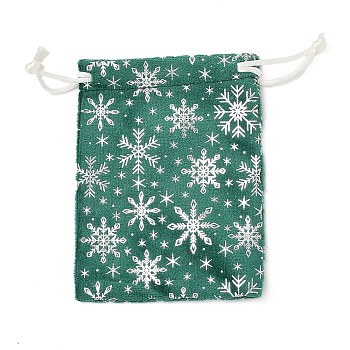 Silver Stamping Christmas Velvet Storage Bags, Drawstring Bags, Rectangle, Green, Snowflake, 12x9x0.01cm