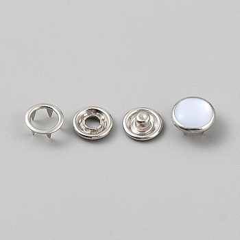 Resin Snap Buttons, Brass Garment Buttons, Flat Round, Platinum, 12x7mm
