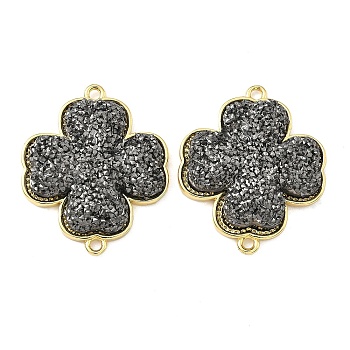 Brass with Druzy Resin Connector Charms, Golden, Long-Lasting Plated, Cadmium Free & Lead Free, Rack Plating, Gray, Clover, 31x26x8mm, Hole: 1.8mm