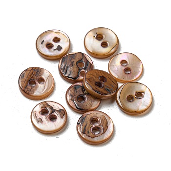 Freshwater Shell Buttons, 2-Hole, Flat Round, Saddle Brown, 9x1~2mm, Hole: 1.5mm