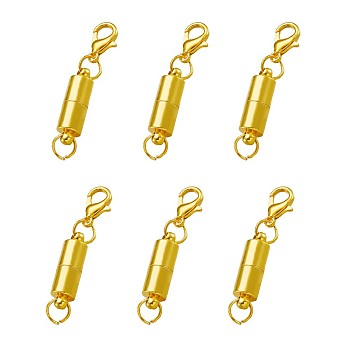 Brass Magnetic Clasps Converter, with Brass Lobster Claw Clasps and Rings, Column, Golden, 38.5x6mm, Hole: 4.5mm