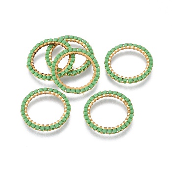 MIYUKI & TOHO Handmade Japanese Seed Beads, with Golden Plated 304 Stainless Steel Link Rings, Loom Pattern, Ring/Circle, Medium Sea Green, 18~19x1.7mm, Inner Diameter: 14mm