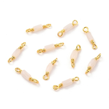 Eco-Friendly Electroplated Glass Links Connectors, with Golden Brass Findings, Cadmium Free & Lead Free, Faceted, Polygon, Misty Rose, 14x2.5mm, Hole: 1.5mm