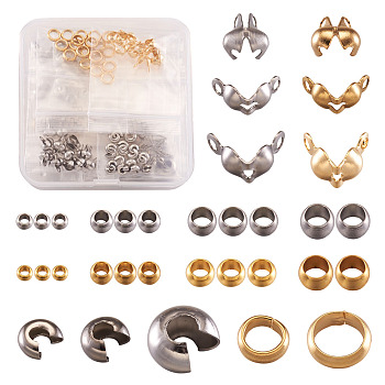 304 Stainless Steel Findings Kits, Crimp Beads and Bead Tips, Mixed Color, 370pcs/box