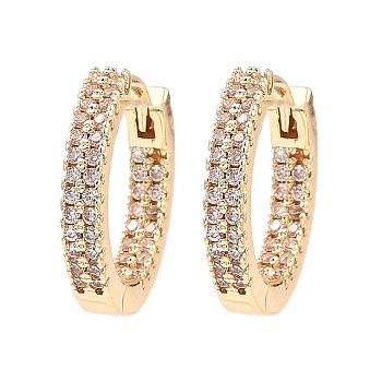 Brass Micro Pave Cubic Zirconia Hoop Earring, Round, Light Gold, 17x2.5mm