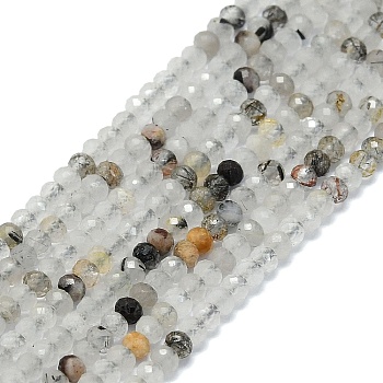 Natural Black Rutilated Quartz Beads Strands, Faceted, Rondelle, 2~2.5x2mm, Hole: 0.5mm, about 223~226pcs/strand, 14.96~15.16 inch(38~38.5cm)