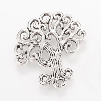 Tibetan Style Alloy Chandelier Components Links, Tree, Cadmium Free & Lead Free, Antique Silver, 28.5x27x2mm, Hole: 1.5mm, about 305pcs/1000g