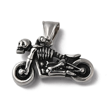 304 Stainless Steel Pendants, Skull Motorbike Charm, Antique Silver, 20x32.5x10.5mm, Hole: 7.5x4mm
