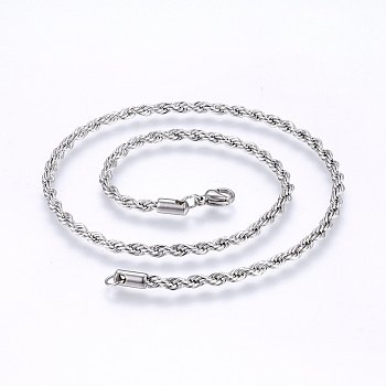 304 Stainless Steel Rope Chain Necklaces, with Lobster Claw Clasps, Stainless Steel Color, 17.7 inch(45cm), 4mm