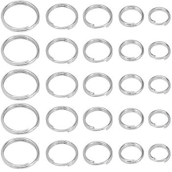 500Pcs 5 Styles 304 Stainless Steel Split Rings, Double Loops Jump Rings, Stainless Steel Color, 5~10x1~1.4mm, Inner Diameter: 4~8.5mm, 100pcs/style