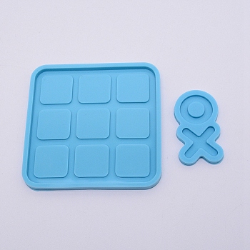 Sqaure 3D Food Grade Silicone Molds, Fondant Molds, For DIY Cake Decoration, Candy, UV Resin & Epoxy Resin Jewelry Making, Sky Blue, XO: 58x32x5mm, Inner Size: 32x10mm, Square: 101x101x7mm, Inner Size: 94x94mm