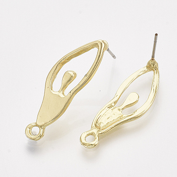 Alloy Stud Earring Findings, with Steel Pins and Loop, Light Gold, 27.5x9mm, Hole: 1.8mm, Pin: 0.8mm