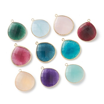 Natural Mixed Gemstone Pendants, with Golden Brass Edge, Faceted, Teardrop, 28x24x6.5mm, Hole: 1.8mm