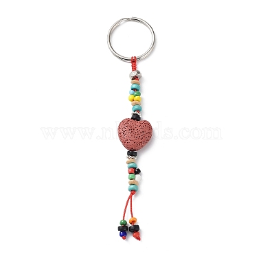 Heart Natural Lava Rock Beads Keychain(KEYC-O011-10)-2