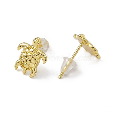 Brass Tortoise Stud Earrings for Women(EJEW-P211-07G)-2