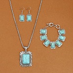 Rectangle Alloy with Synthetic Turquoise Pendant Necklaces & Dangle Earrings & Link Bracelets Sets, Antique Silver, Pale Turquoise, 19.29 inch(490mm)(WGD1135-14)