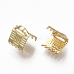 Brass Ribbon Crimp Ends, Cadmium Free & Nickel Free & Lead Free, Real 18K Gold Plated, 7x6mm, Hole: 3x1mm(KK-S348-248)